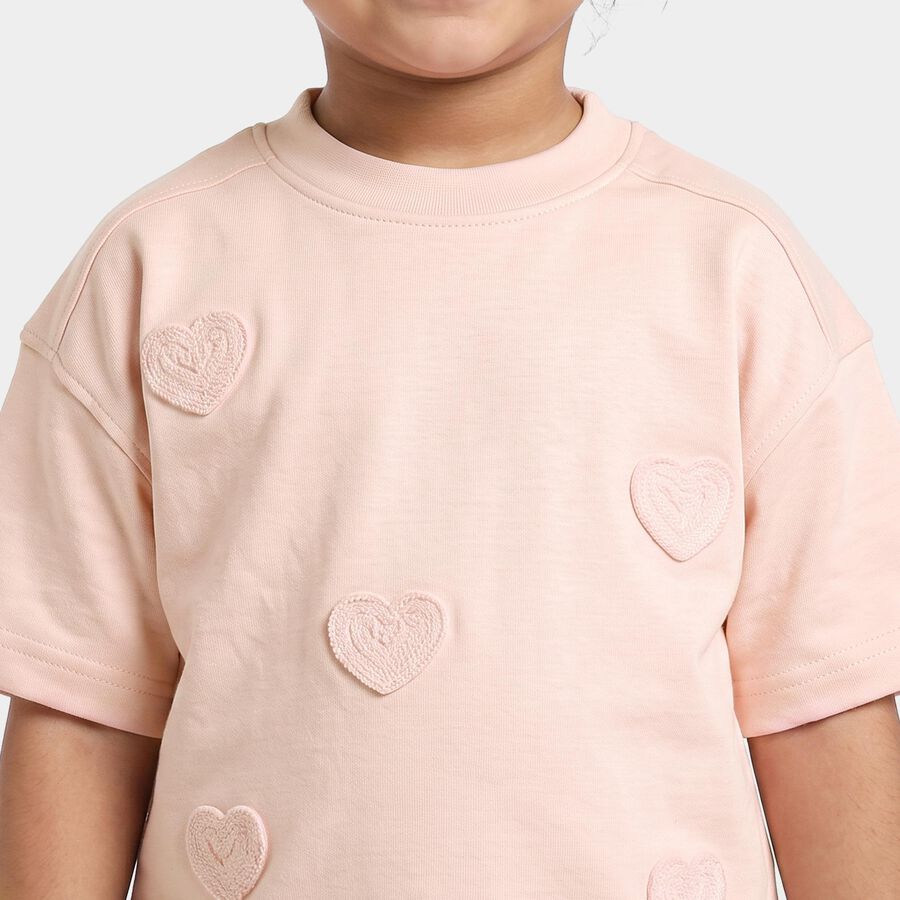 Girls Pink Cotton Crew Neck Oversized T-Shirt, Light Pink, large