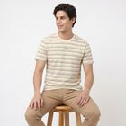 Men's Cream Round Neck Regular T-Shirt, ऑफ व्हाइट, small