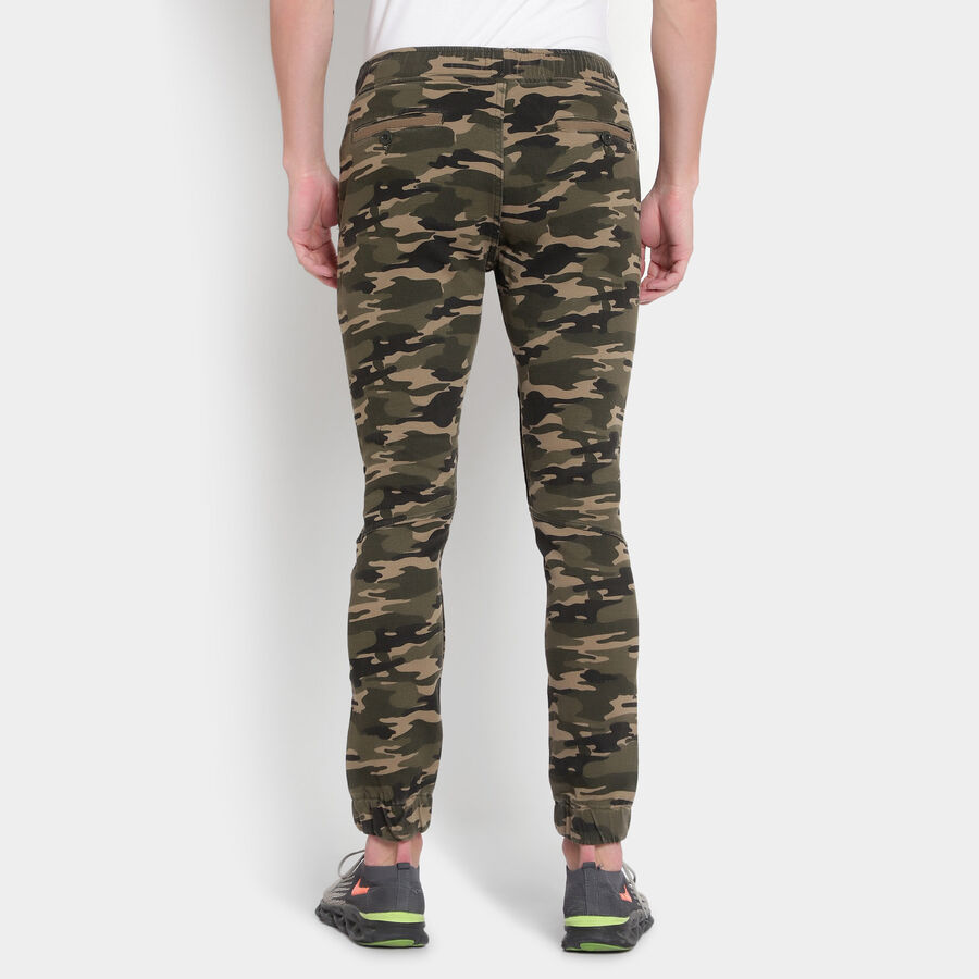 Printed Slim Fit Casual Trousers, Olive, large image number null