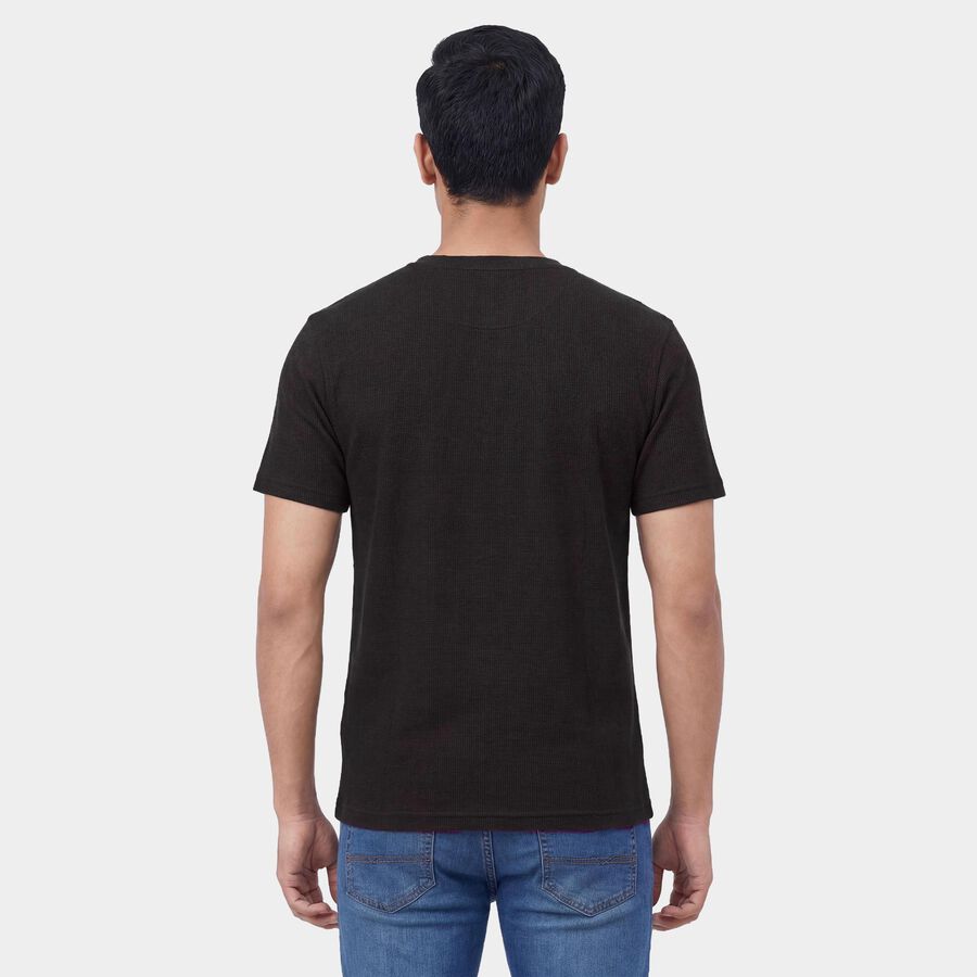 Men's Dark Grey Henley Neck Casual Henley Half Sleeves T-Shirt, Dark Grey, large