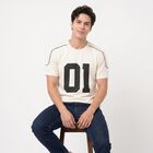Men's White Cotton Round Neck Regular Graphic Print T-Shirt, White, small