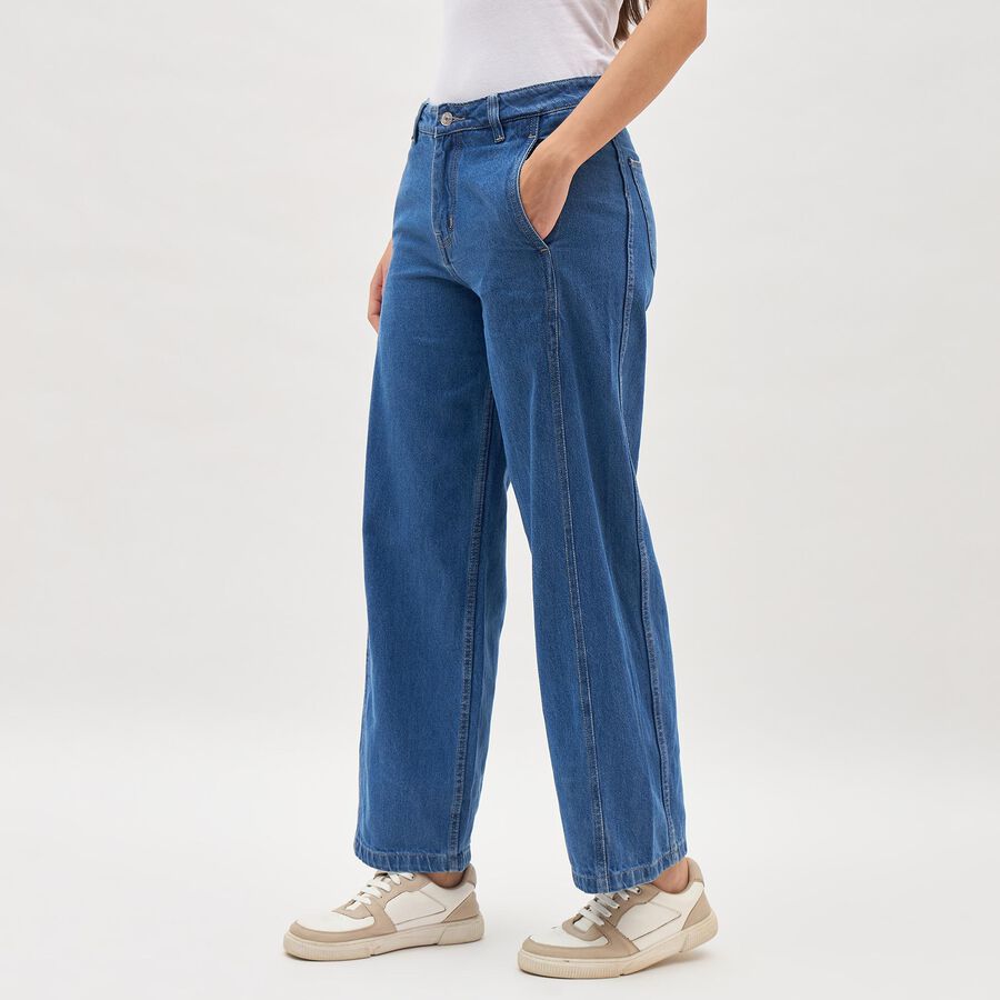 Women's Deep Steel Blue Wide-Leg Jeans, मध्यम नीला, large image number null