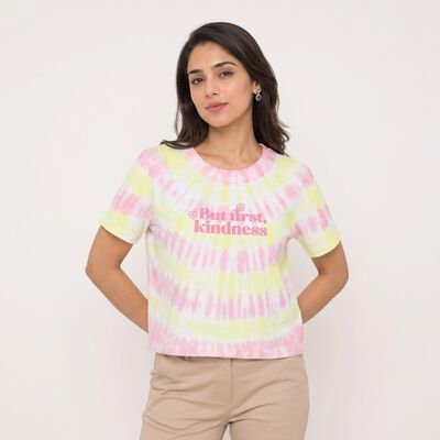 Women's Pink Cotton Round Neck Regular T-Shirt