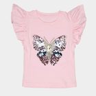 Girls Pink Cotton Round Neck Romantic T-Shirt, हल्का गुलाबी, small