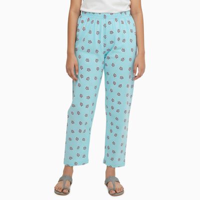 Girls' Light Aqua Blue Printed Elastic Waist Capri