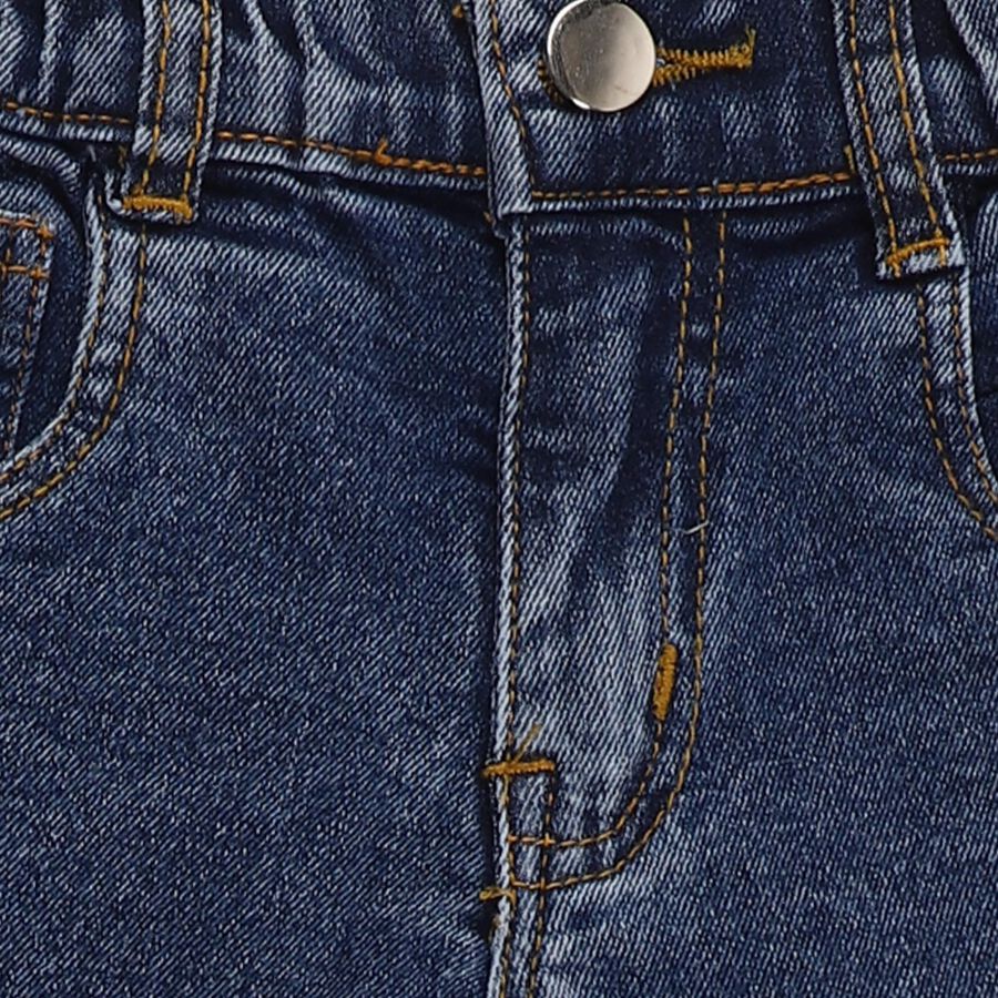 Girls' Dark Blue Regular Fit Embroidered Jeans, मध्यम नीला, large image number null