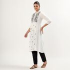 Women's White Mandarin Collar Embroidered Kurta, White, small image number null