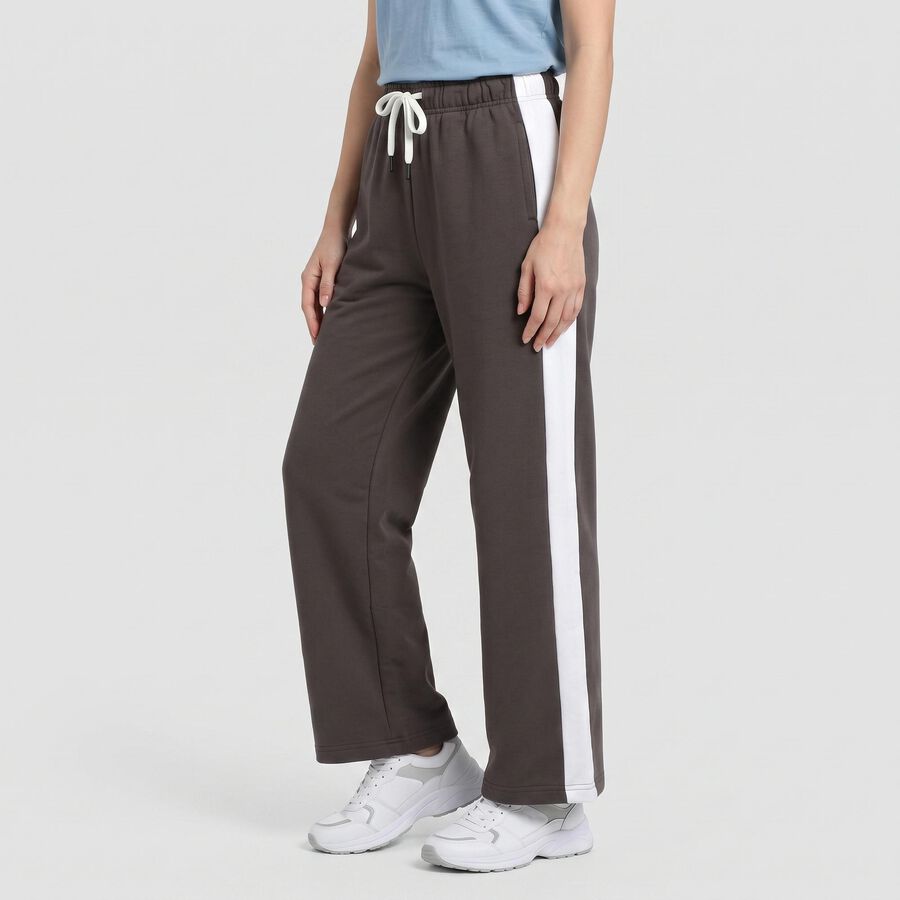 Women's Charcoal Straight Fit Side-Striped Track Pants, गहरा ग्रे, large