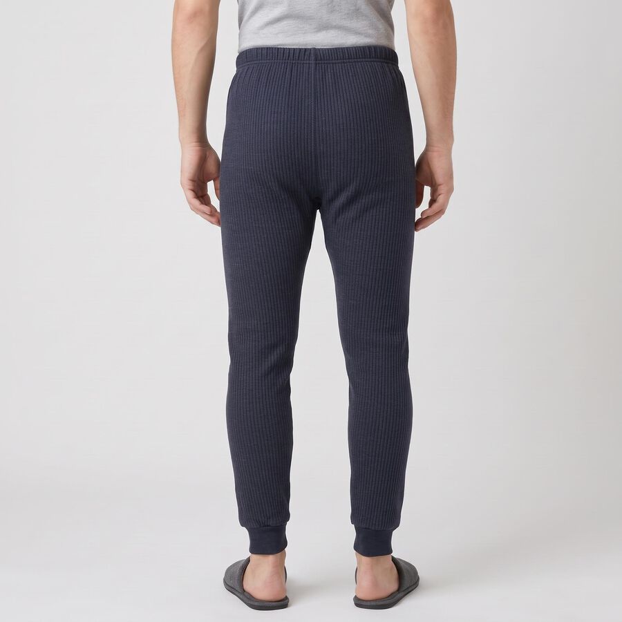 Men's Navy Blue Ribbed Long Johns Thermal, मध्यम नीला, large