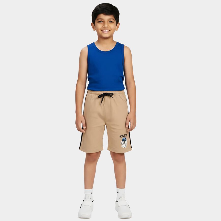Boys Beige Regular Fit Printed Bermuda Shorts, Beige, large