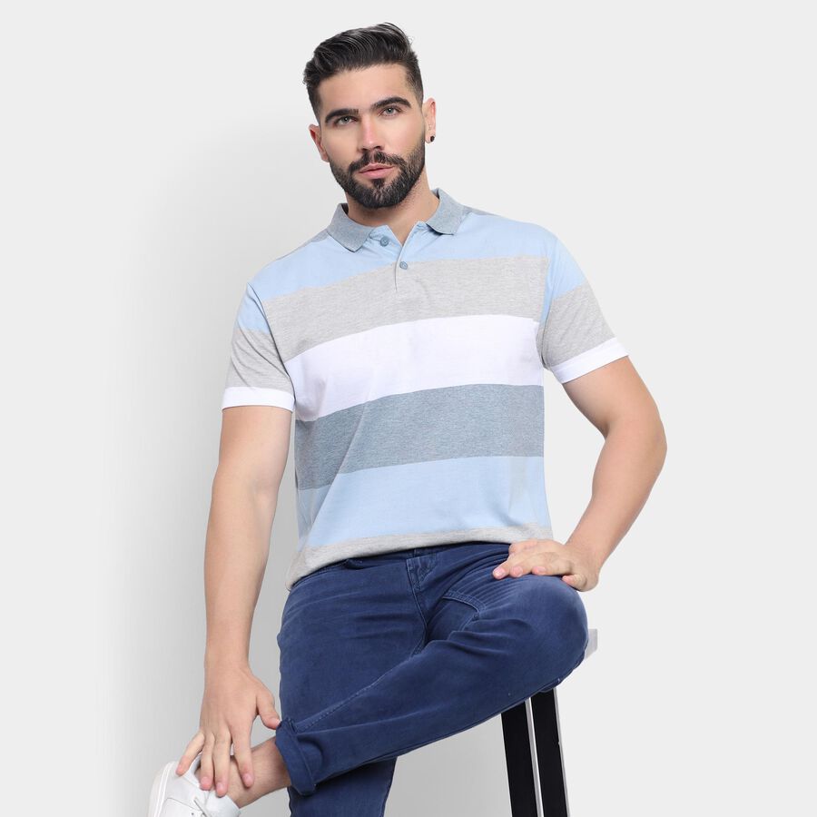 Men's Collared Half Sleeves T-Shirt , Light Blue, large image number null