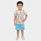 Boys White 100% Cotton Round Neck Graphic Print Baba Suit, White, small