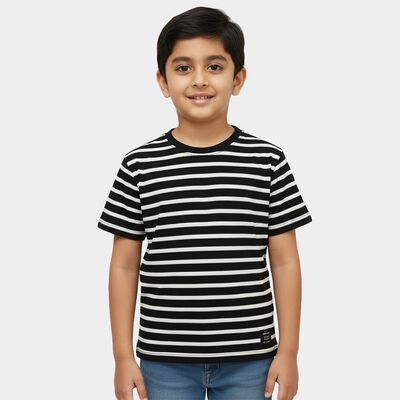 Boys Black Round Neck Casual T-Shirt