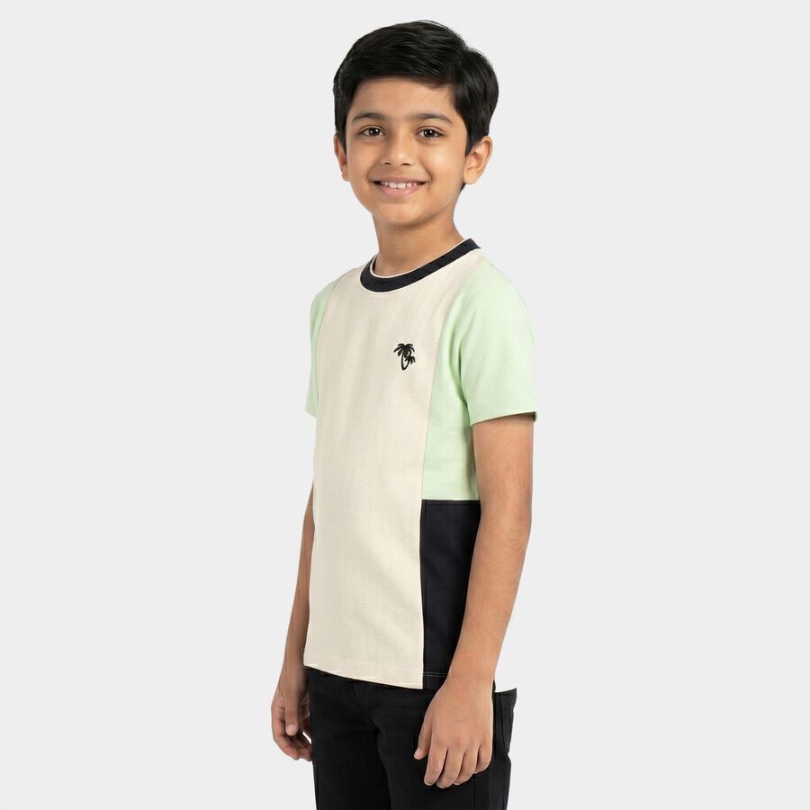 Boys Beige Organic Cotton Crew Neck Regular Boys T-Shirt, Beige, large
