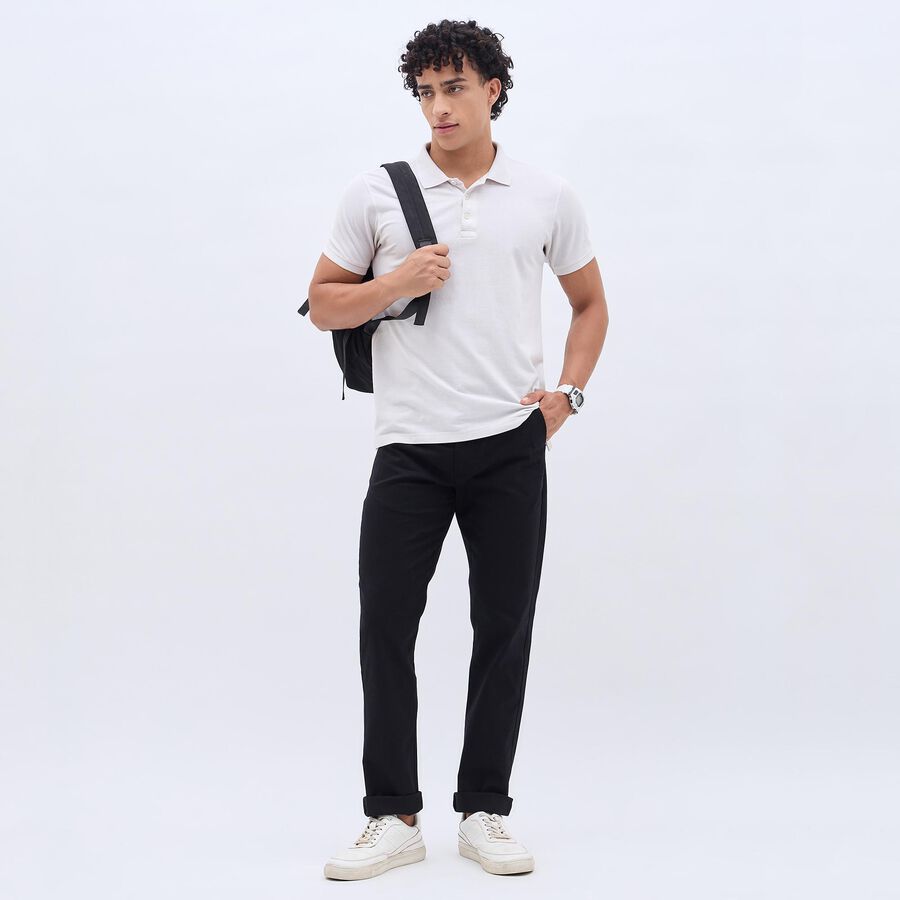 Men's Cross Pocket Slim Fit Casual Trousers, Black, large image number null