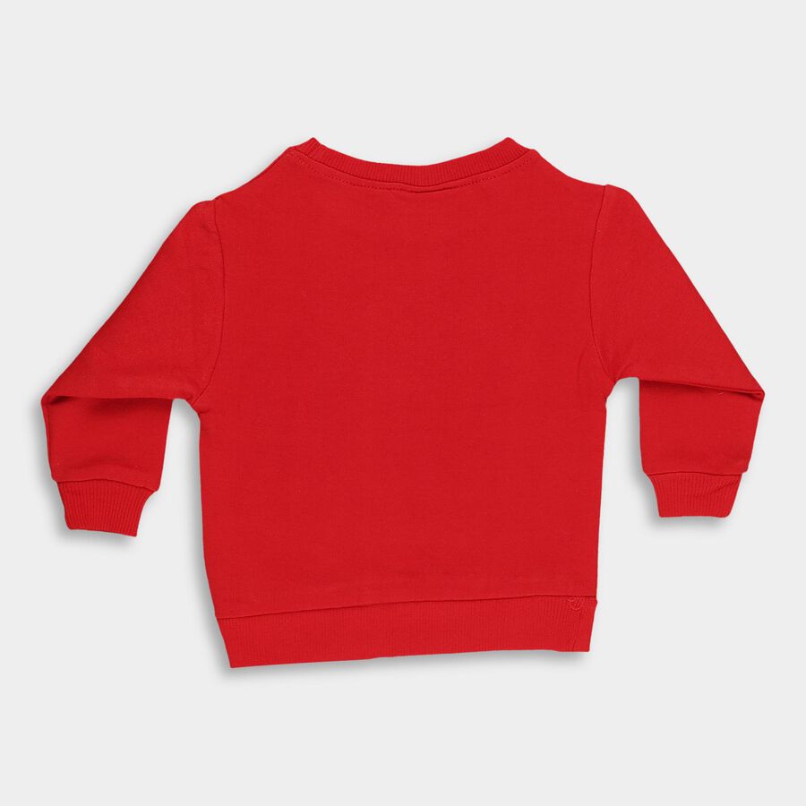 Infants Bright Cherry Red Cotton Crew Neck Casual Sweatshirt, Red, large image number null