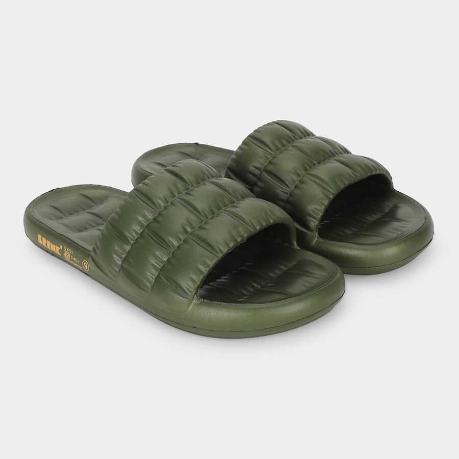 Men Olive Green Slip-On Sliders, ओलिव, large