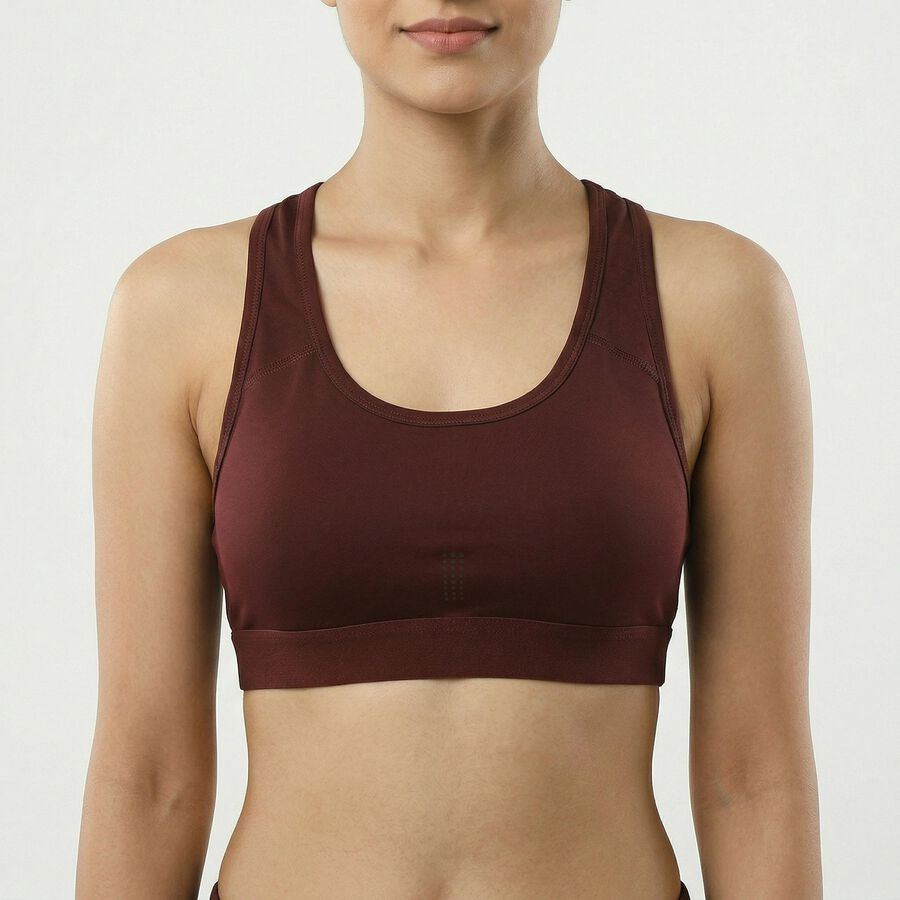 Women's Wine Scoop Neck Athleisure Sports Bra, Wine, large