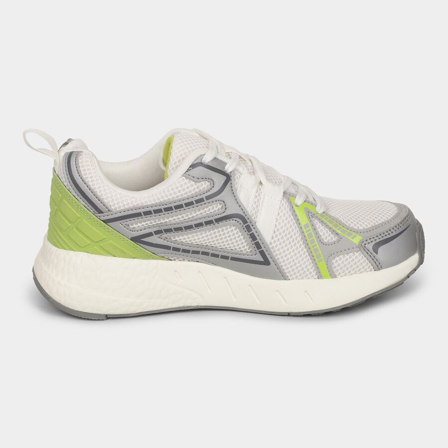 Men's Bright Snow White Lace-Up Sports Shoes, सफ़ेद, large image number null