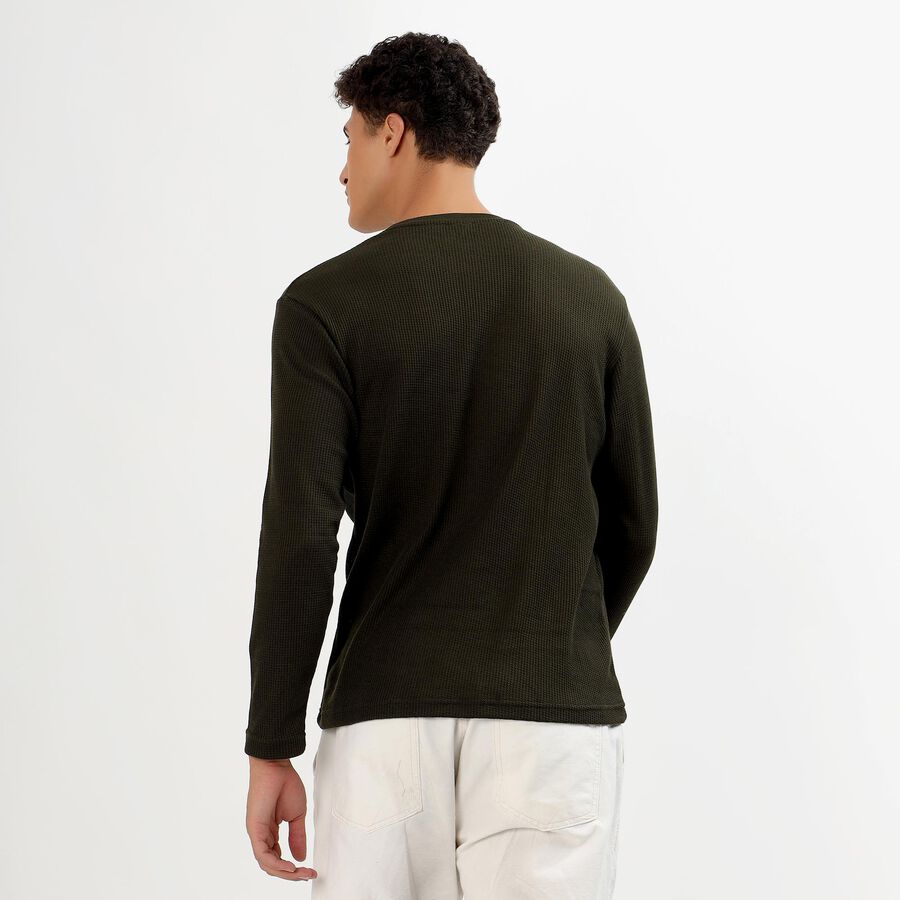 Men's Dark Olive Green Crew Neck Casual Full Sleeve T-Shirt , खाकी, large image number null