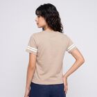 Women Beige Round Neck Regular T-Shirt, गहरा पीला, small