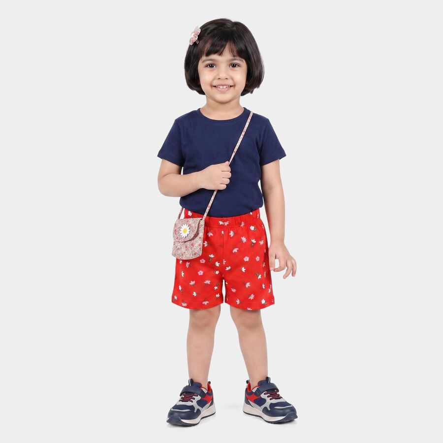 Girls' Red Regular Fit Floral Printed Shorts, लाल, large