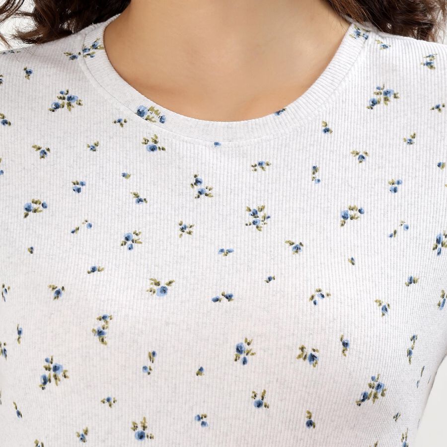 Women's Muted Sage Green Round Neck Casual T-Shirt, Melange Light Grey, large