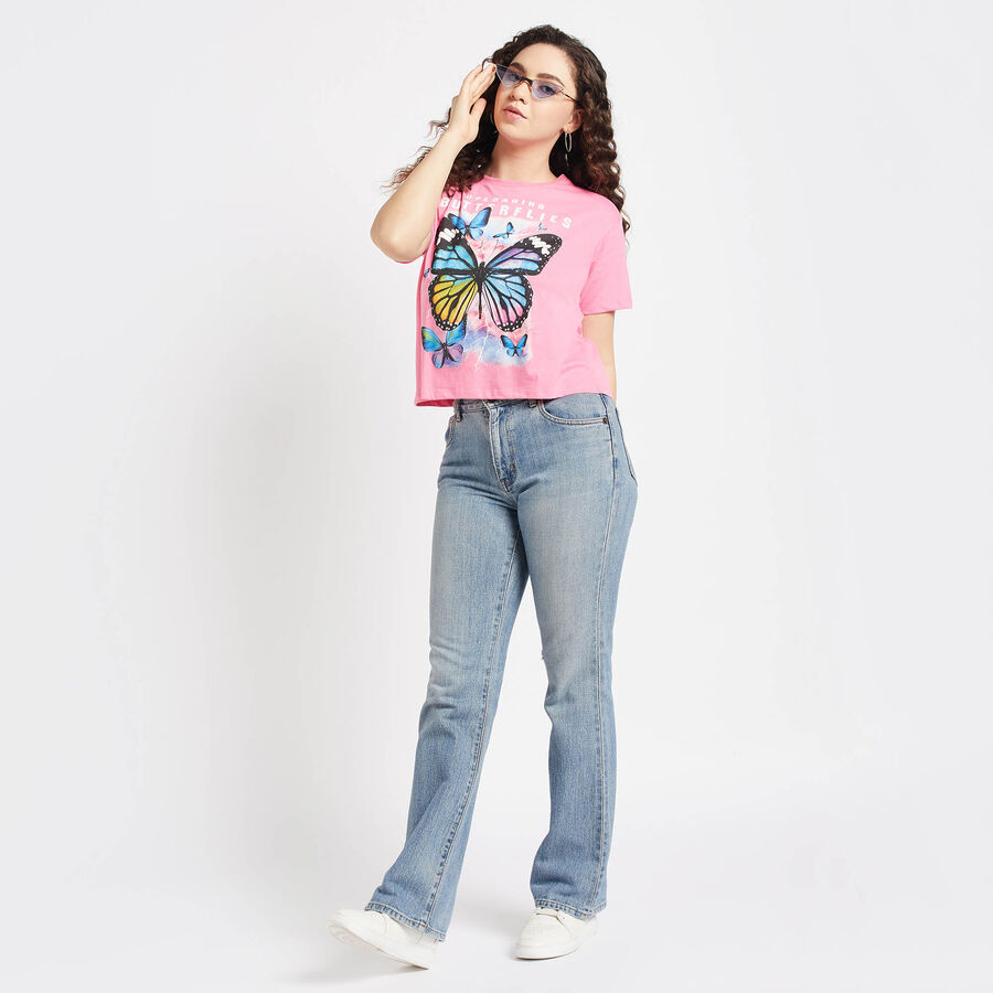Cotton Round Neck T-Shirt, गुलाबी, large image number null