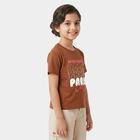 Girls Brown Round Neck Regular T-Shirt, भूरा, small