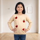 Girls' Cream Crew Neck Pullover Sweatshirt, ऑफ व्हाइट, small