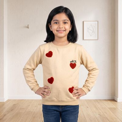 Girls' Cream Crew Neck Pullover Sweatshirt