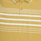 Boys' Mustard Cotton Polo Neck Striped T-Shirt, Mustard, small