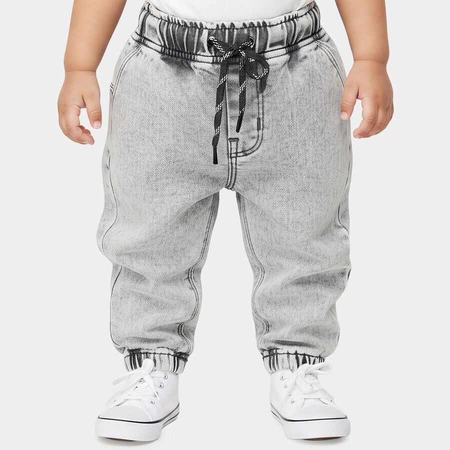 Infants Grey Jogger Fit Washed Jeans, हल्का ग्रे, large