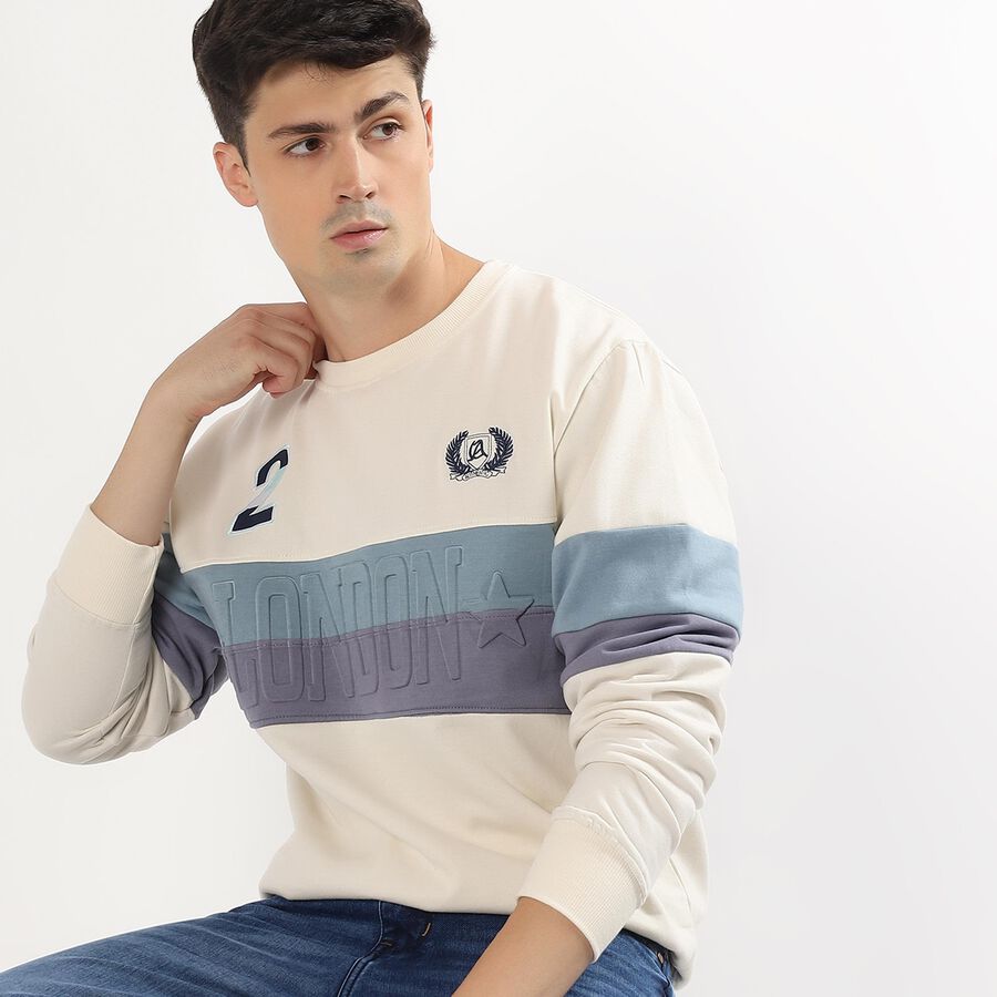 Men's Off-White Crew Neck Casual Sweatshirt, Off White, large image number null