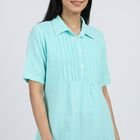Women's Aqua Collar Neck Pintuck Solid Kurti, Aqua, small