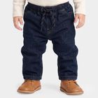 Infants' Navy Blue Relaxed Fit Drawstring Waist Jeans, Dark Blue, small