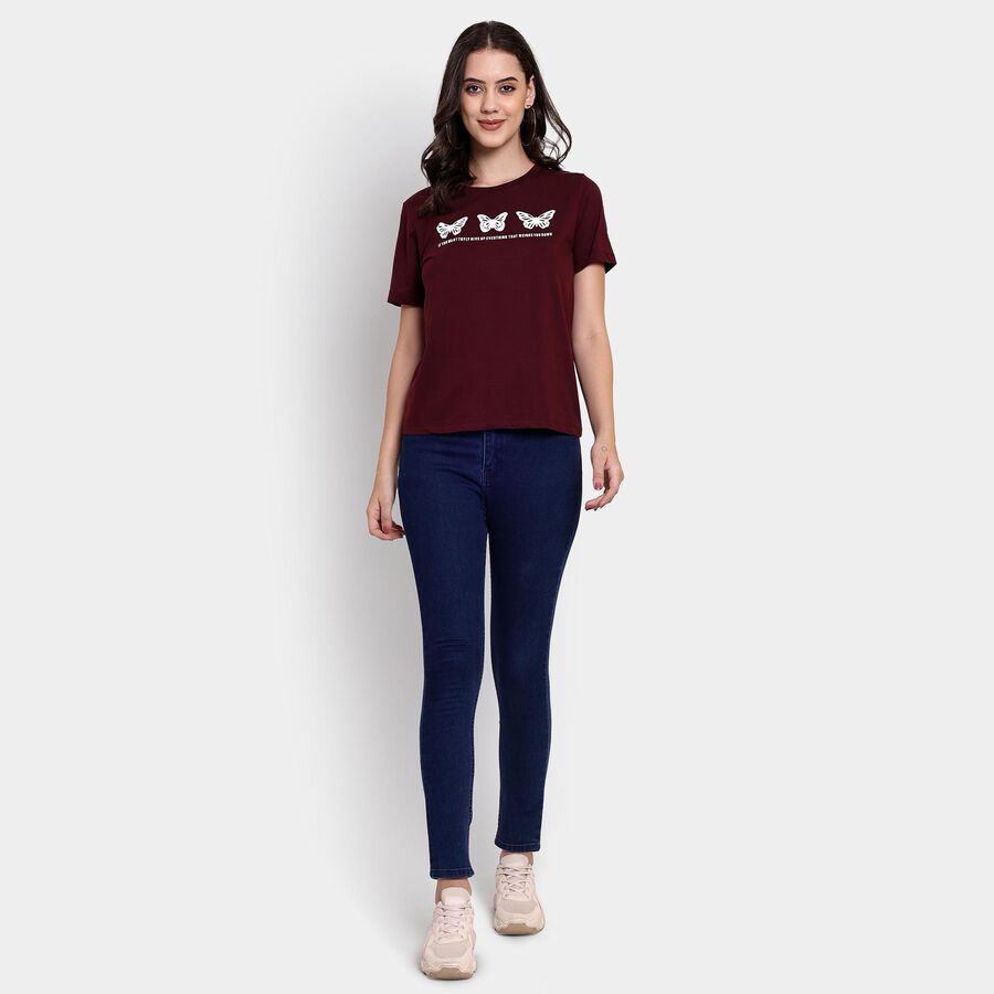 Ladies' Round Neck T-Shirt , Wine, large image number null