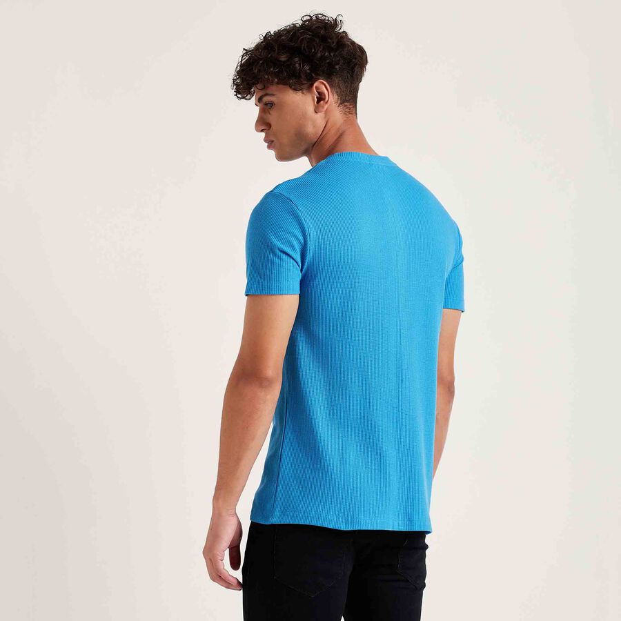 Cotton Solid Henley T-Shirt, Mid Blue, large image number null