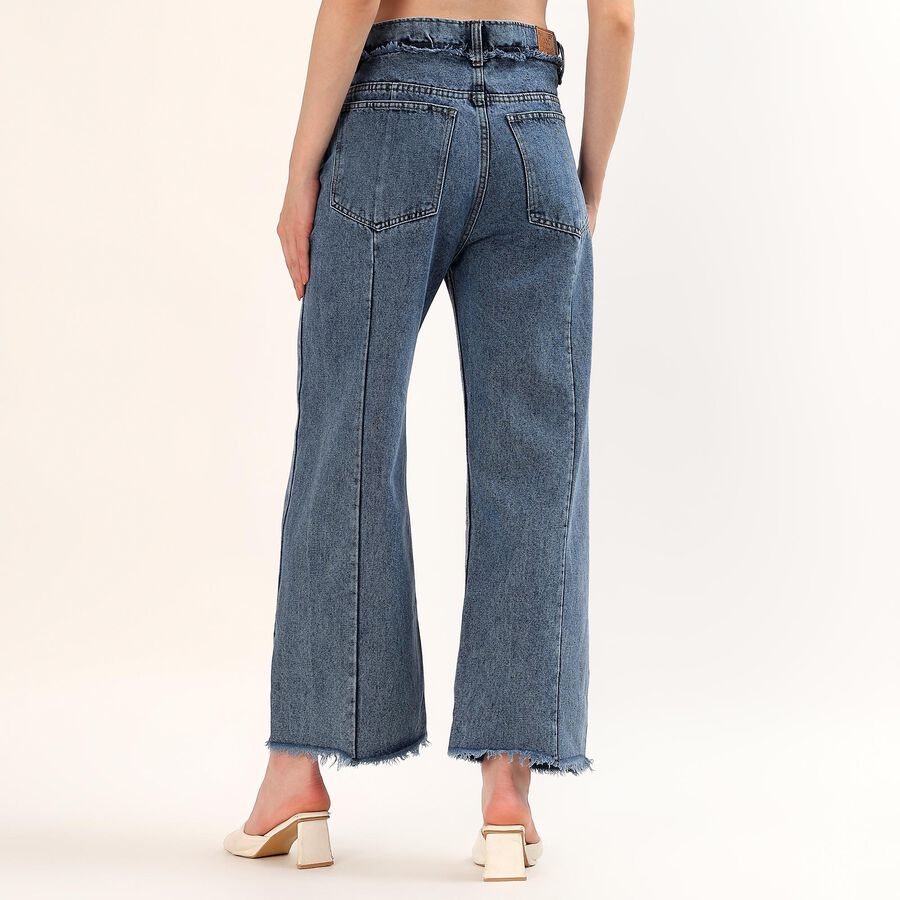 Women's Blue High-Rise Slim Fit Washed Jeans, Mid Blue, large