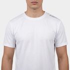 Men's White Round Neck Athleisure T-Shirt, सफ़ेद, small