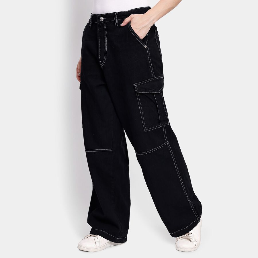Ladies' 100% Cotton Jeans, काला, large image number null