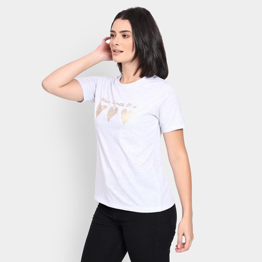 Ladies' Round Neck T-Shirt, एक्रू मिश्रित, large