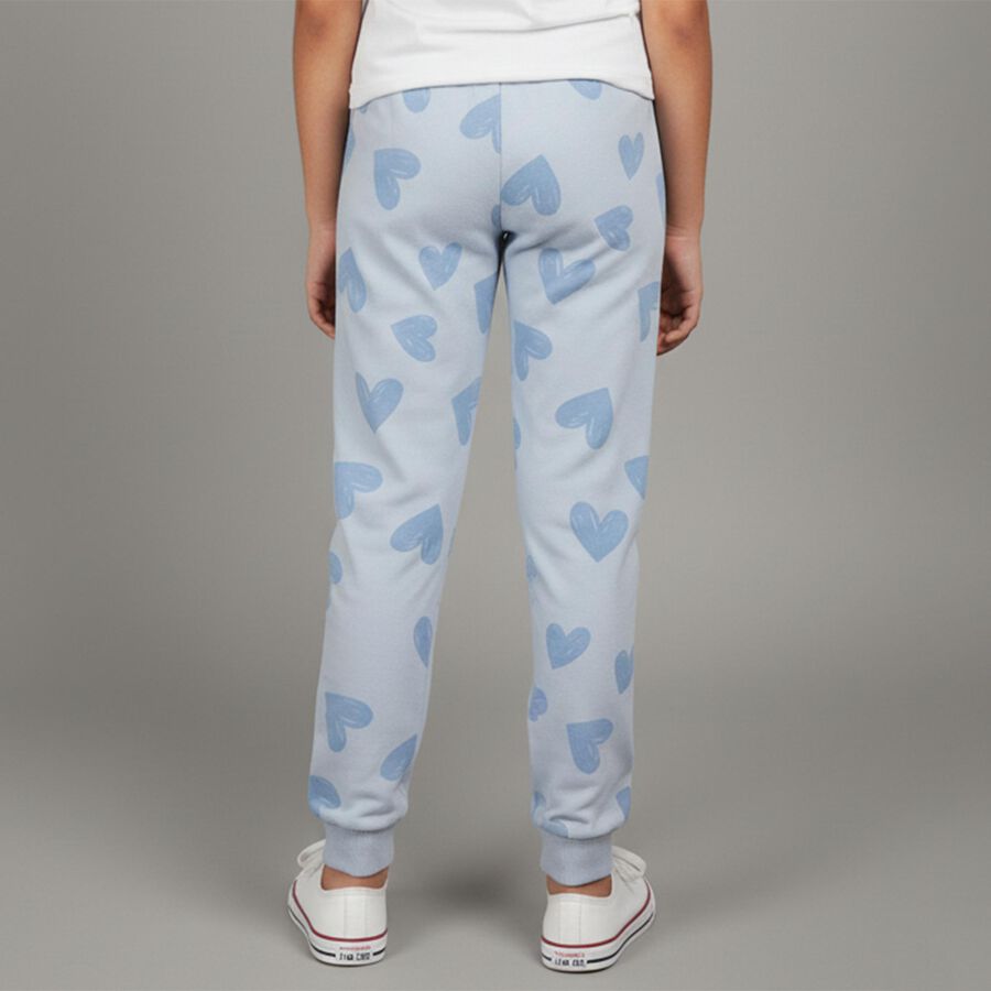 Girls' Light Blue Heart Print Elastic Waist Winter Pyjama, हल्का नीला, large image number null