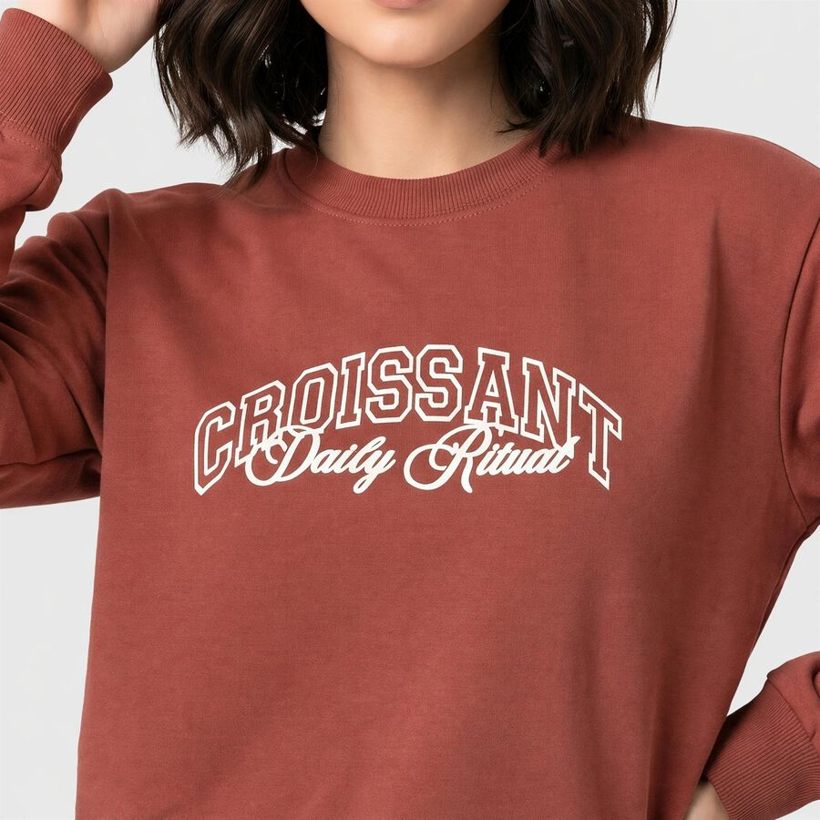 Women Pink Crew Neck Pullover Sweatshirt, Pink, large