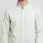 Men's Mint Green Cotton Mandarin Collar Shirt, Light Green, small