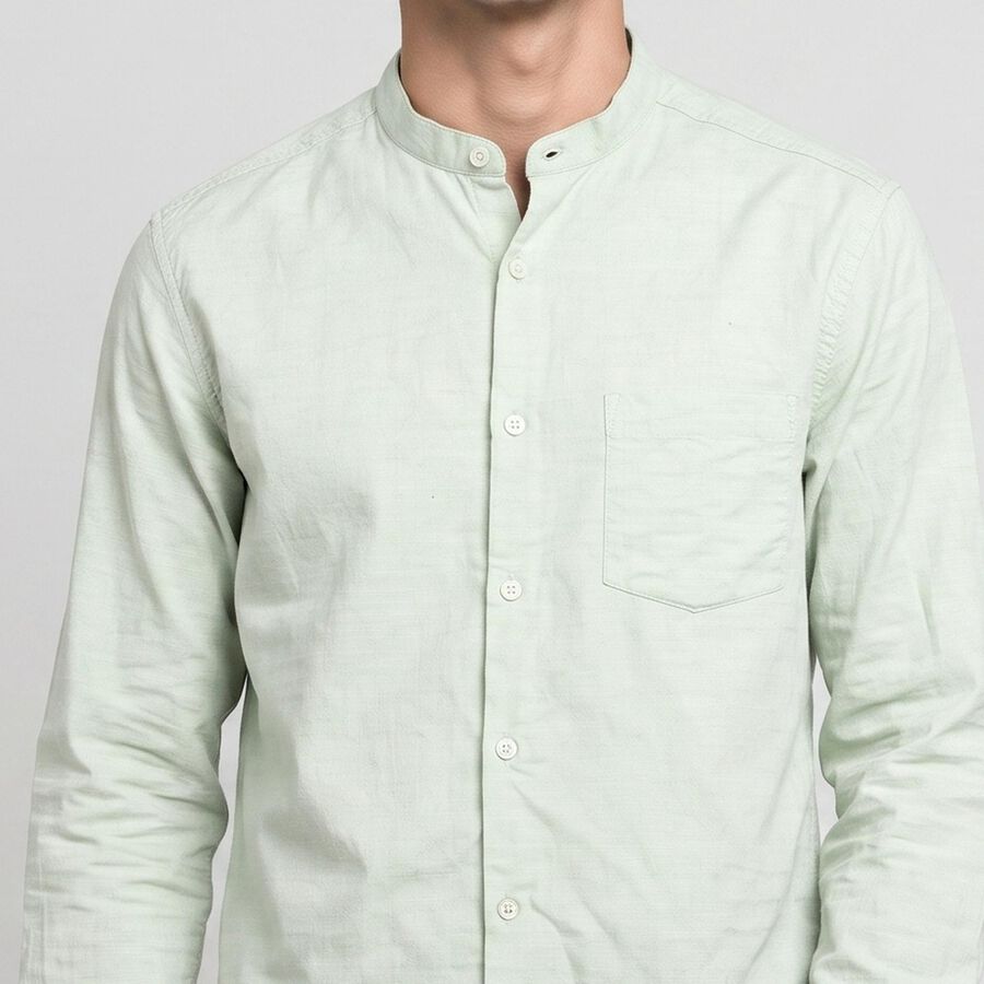 Men's Mint Green Cotton Mandarin Collar Shirt, Light Green, large