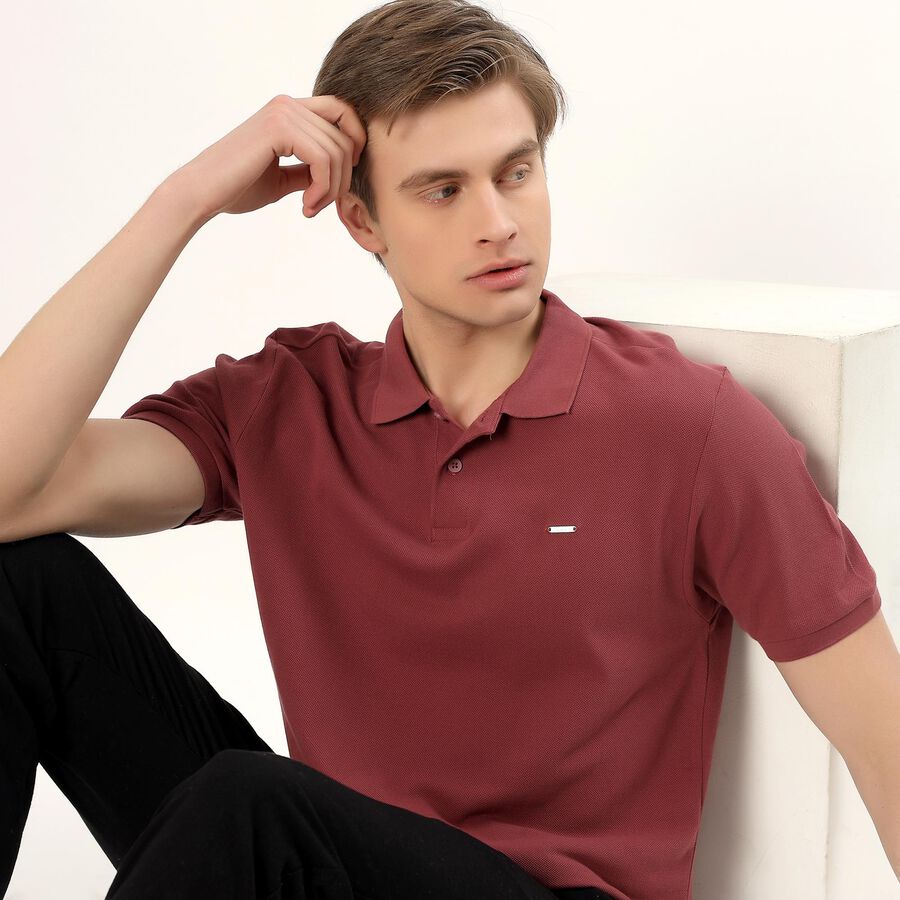Men's Muted Maroon Cotton Polo Collar Casual T-Shirt, Pink, large