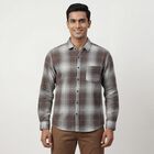 Men's Brown Cotton Spread Collar Casual Shirt, Brown, small