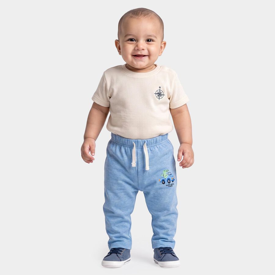 Infants Light Blue Straight Fit Graphic Printed Cotton Pyjama, Mid Blue, large
