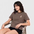 Women's Brown Round Neck Regular T-Shirt, Brown, small